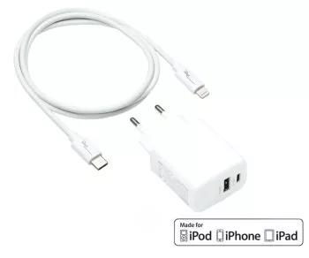 USB C+A charging set 20W, PD, white, 1m Lightning/C 20W, 3.6V~5.9V/3A; 6~9V/2A; 9V~12V/1.5A